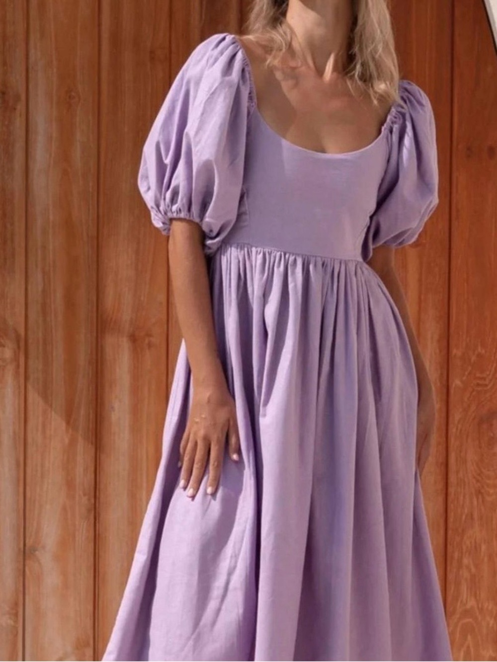 Bali-ELF Lavender Puff-Sleeve Midi Dress